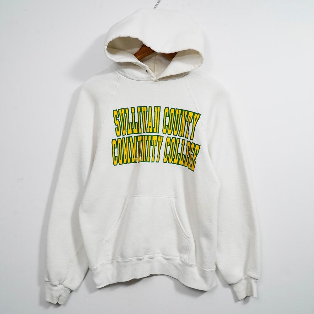 Vintage LEE Sullivan County Community College Hoodie White USA made Sweatshirt